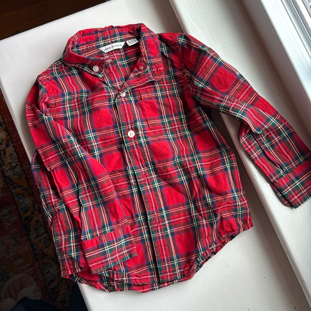 Janie and jack red tartan plaid button down 18-24 months